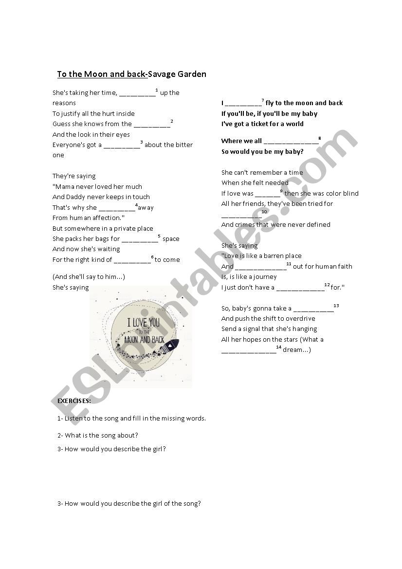To the moon and back worksheet