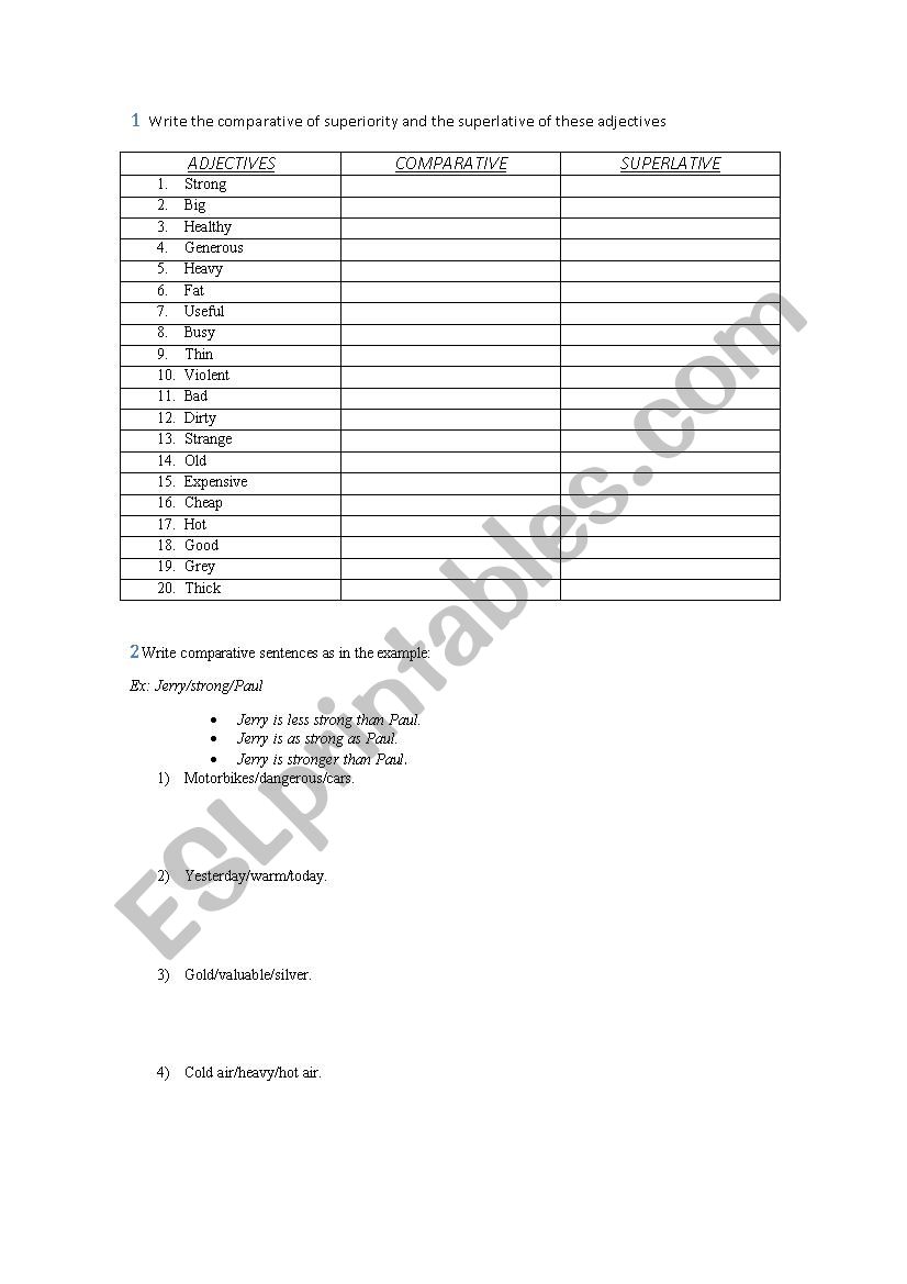 Comparative and superlative exercises