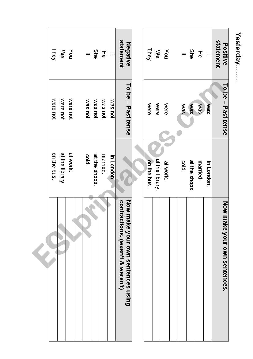 To be in the past tense worksheet