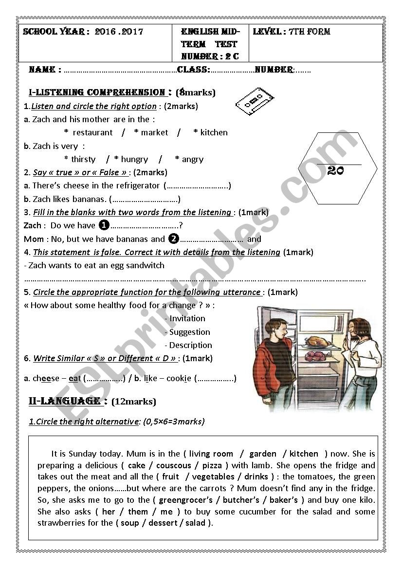 7th mid term test 2 worksheet