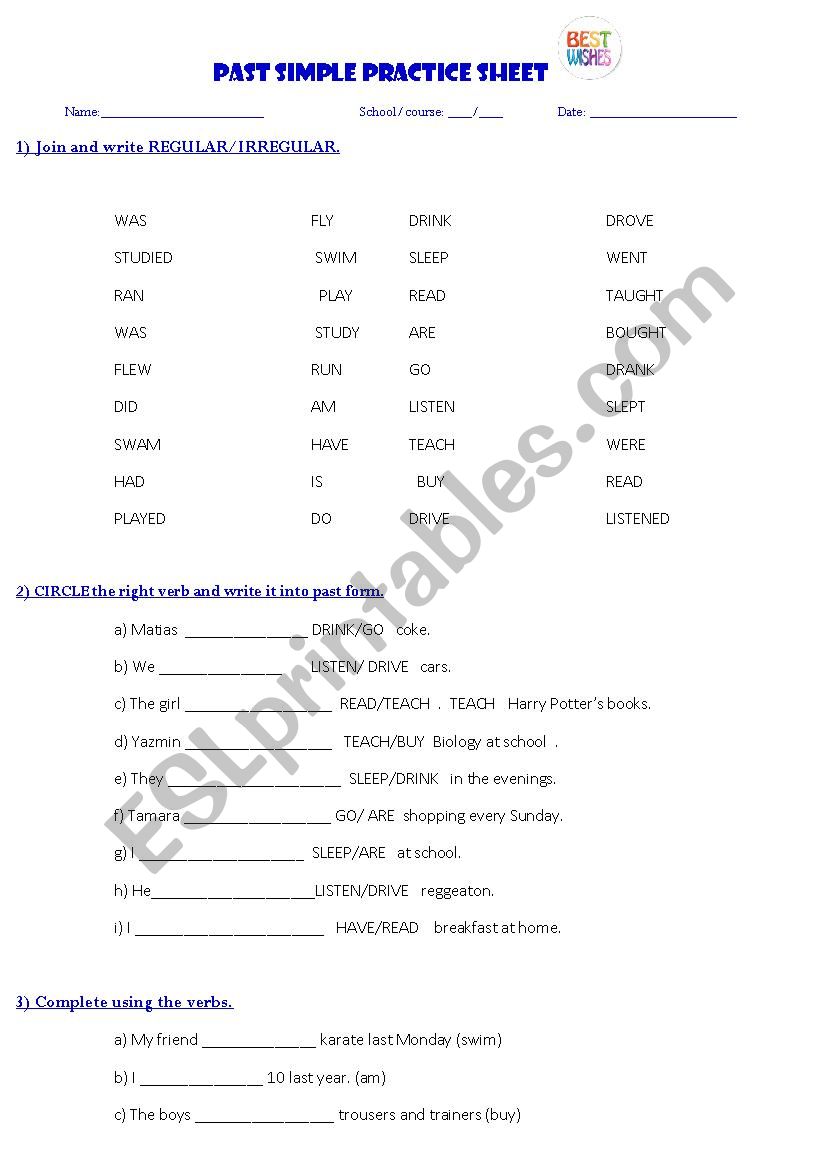 Past Simple sheet worksheet