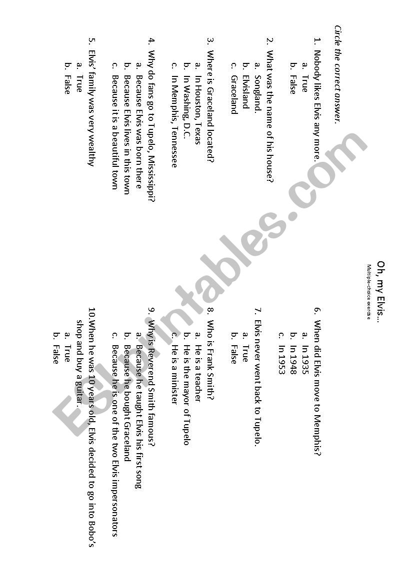 Oh, my Elvis... worksheet