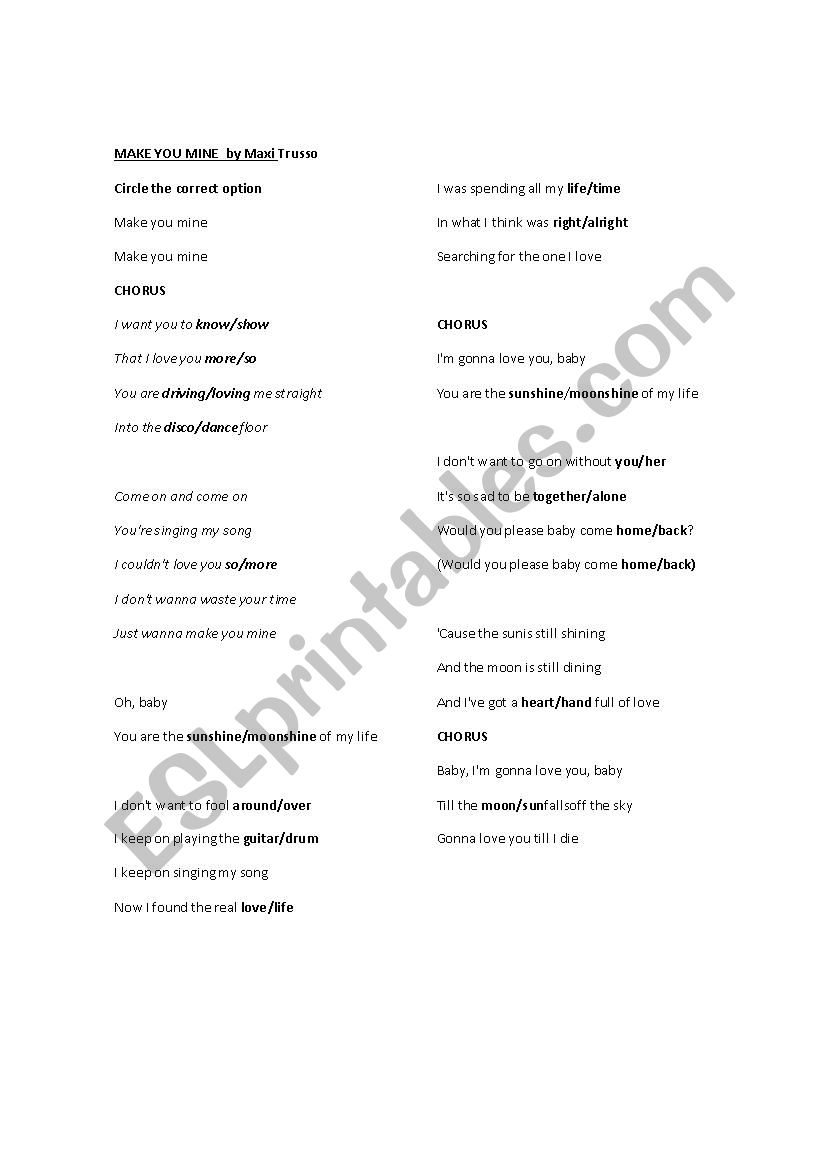 MAKE YOU MINE by Maxi Trusso worksheet
