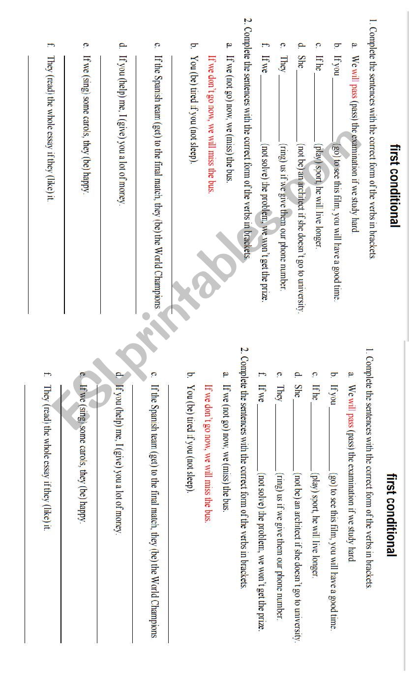 Conditionals First and Second worksheet