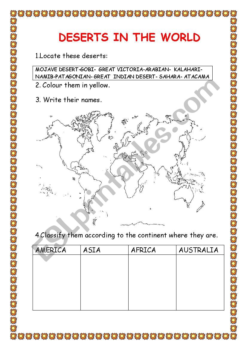 DESERTS IN THE WORLD worksheet