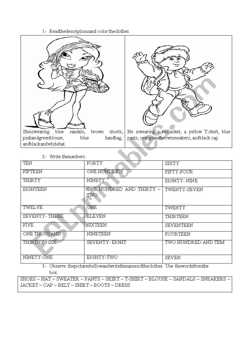 Clothes and prices worksheet