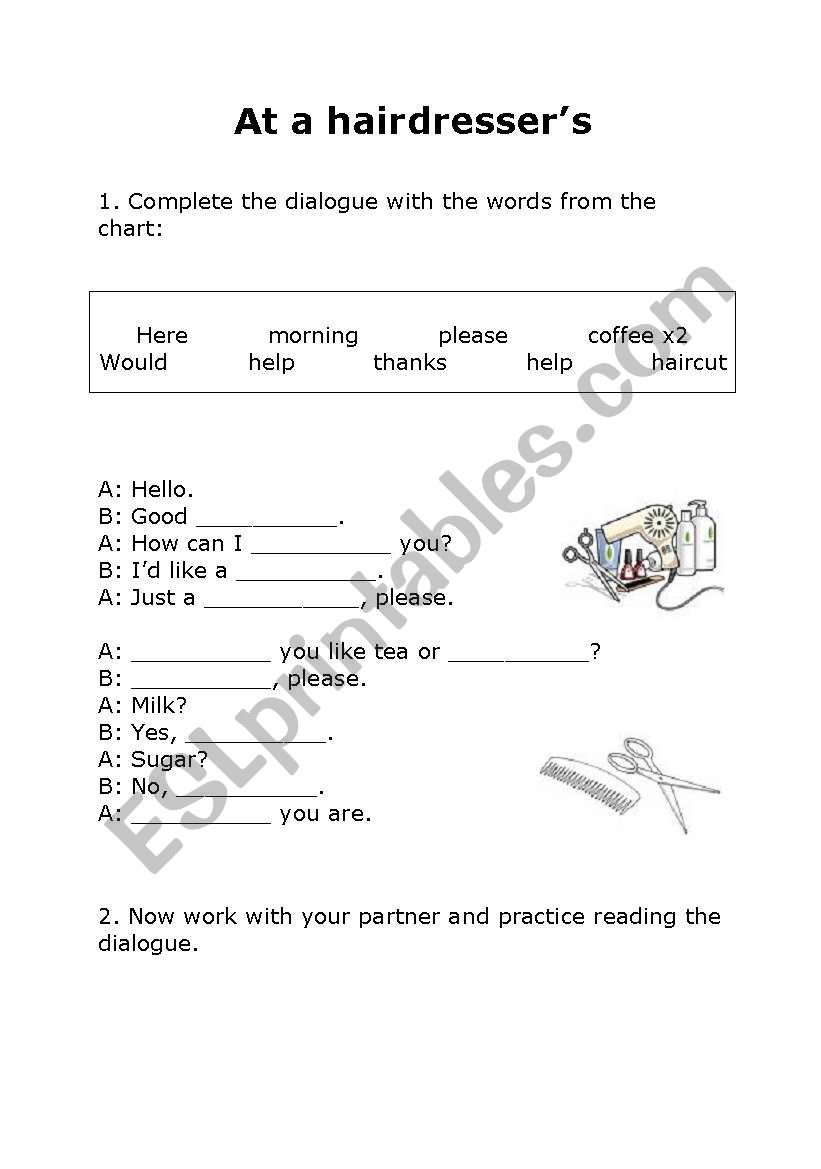 At a hairdresserÂ´s worksheet