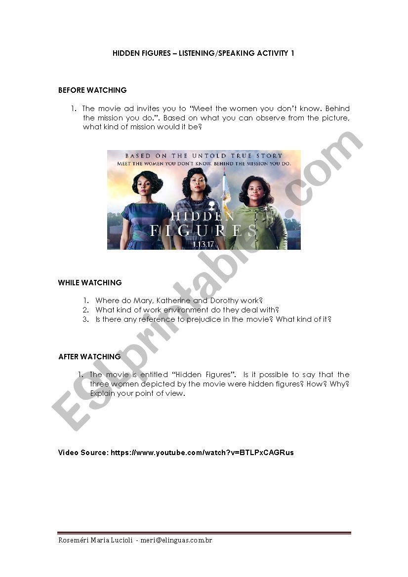 Hidden Figures - ListeningSpeaking Activity 1