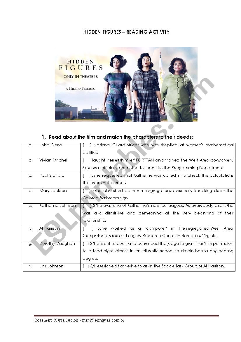 Hidden Figures - Reading Activity