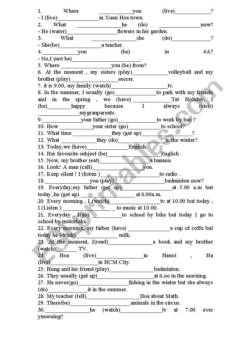 Grammar worksheet