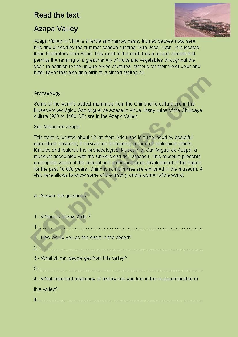 Azapa Valley worksheet