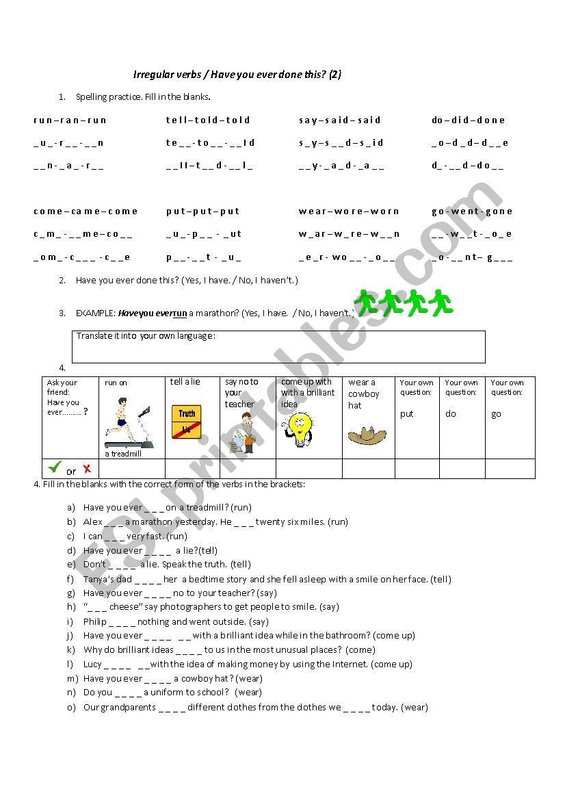 Irregular Verbs/ Have you ever...? Time filler 2