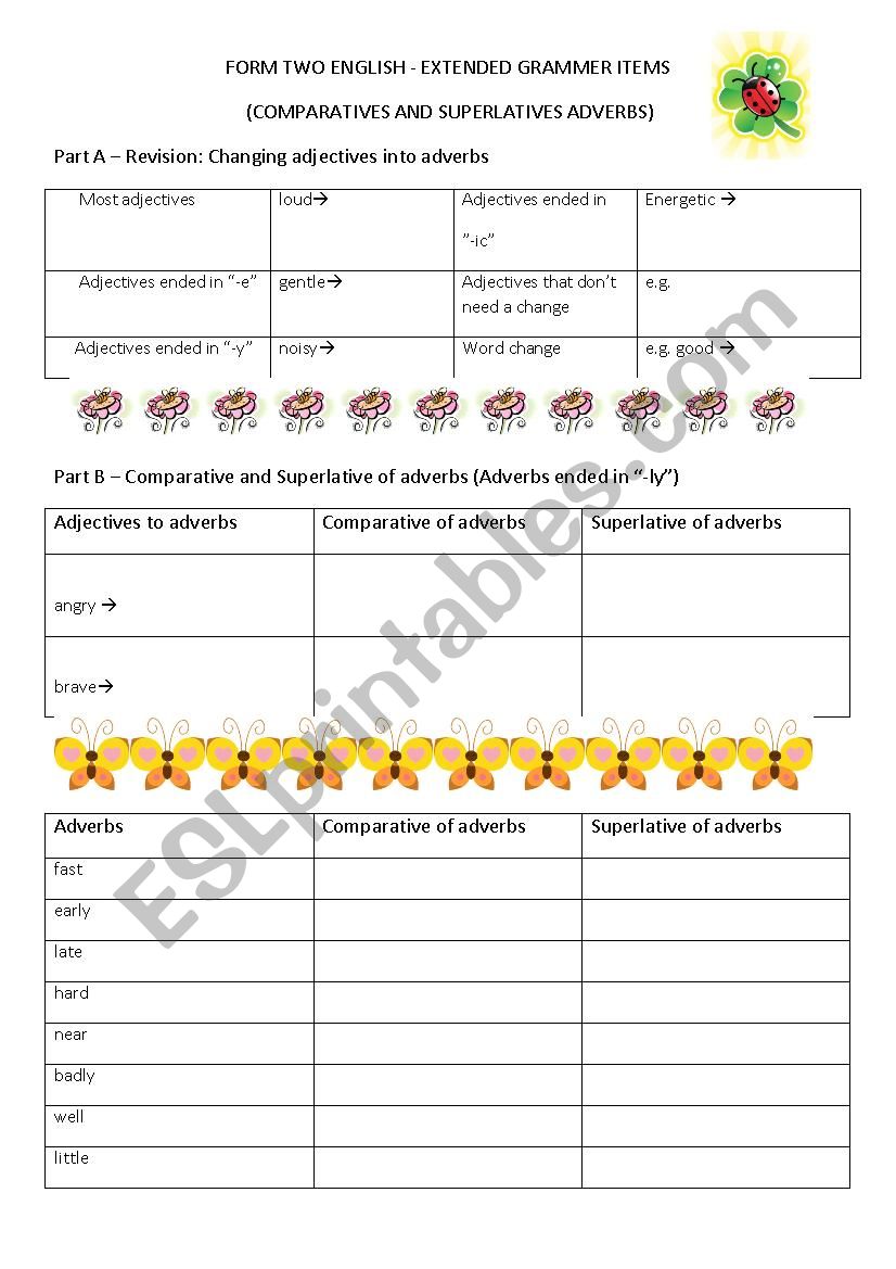Comparative and superlative  worksheet