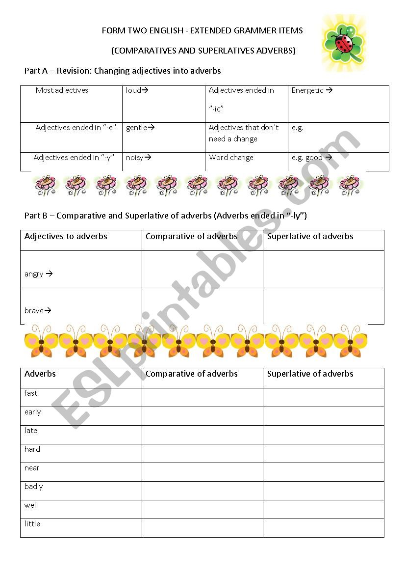 Comparative and superlative  worksheet