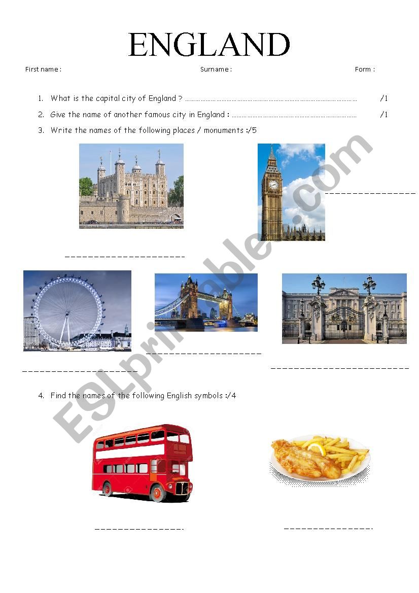 England Webquest worksheet