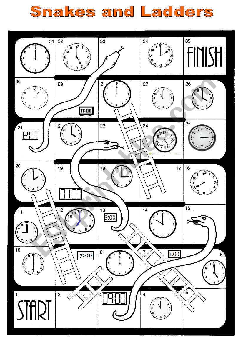 Time Snakes and Ladders worksheet