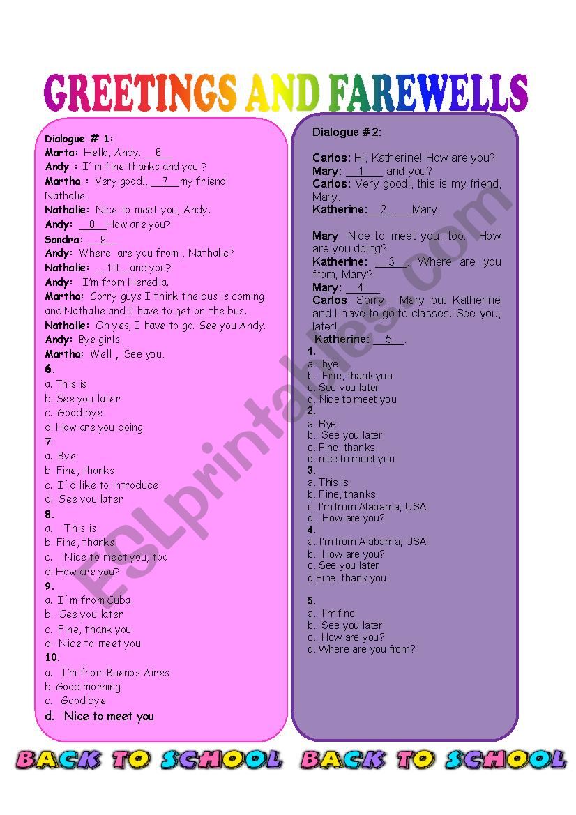 Greetings farewells worksheet