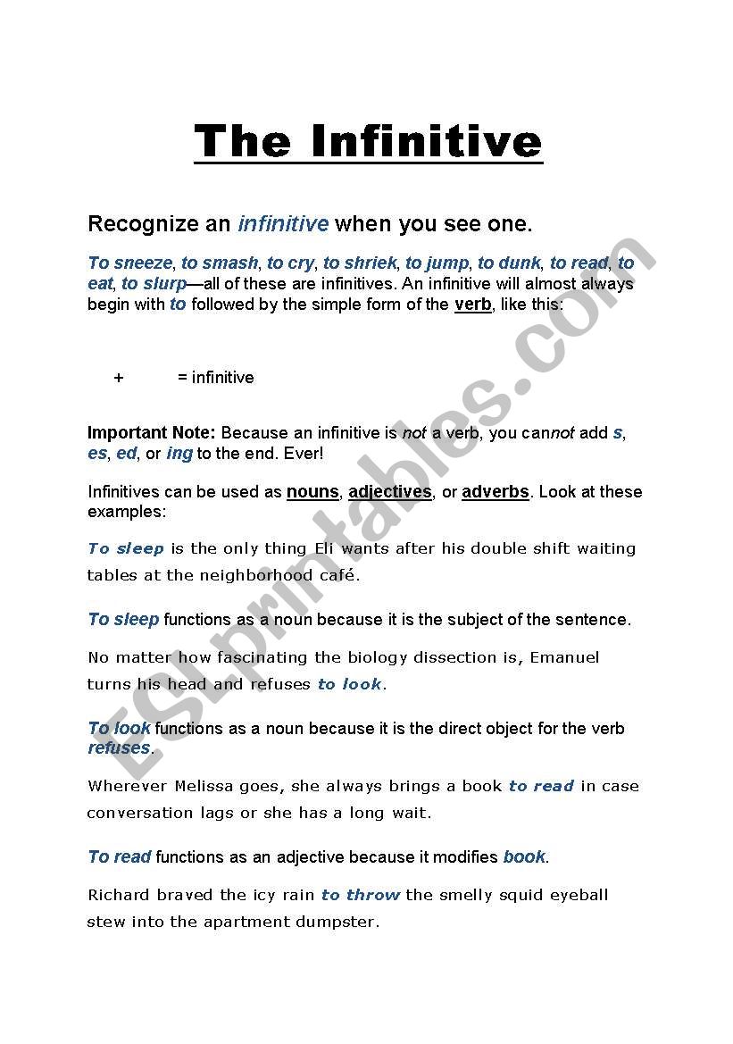 infinitives worksheet