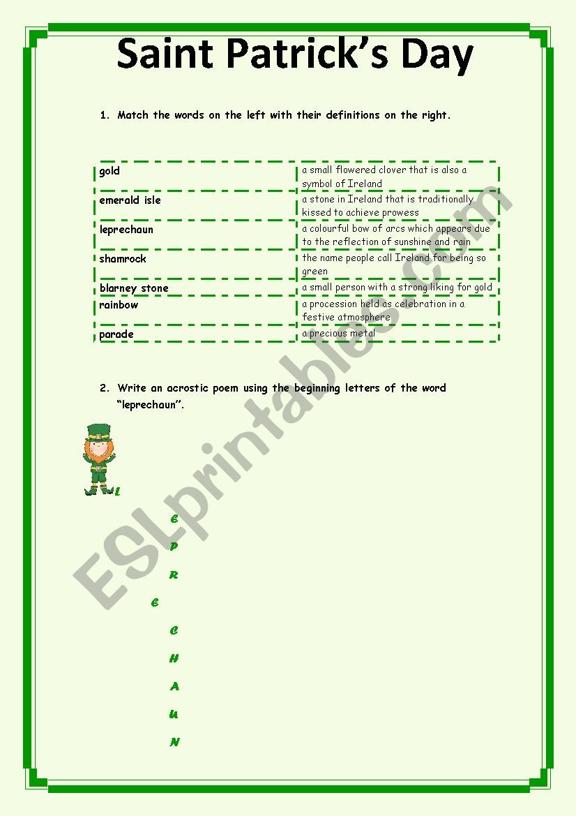 Saint Patricks Day worksheet