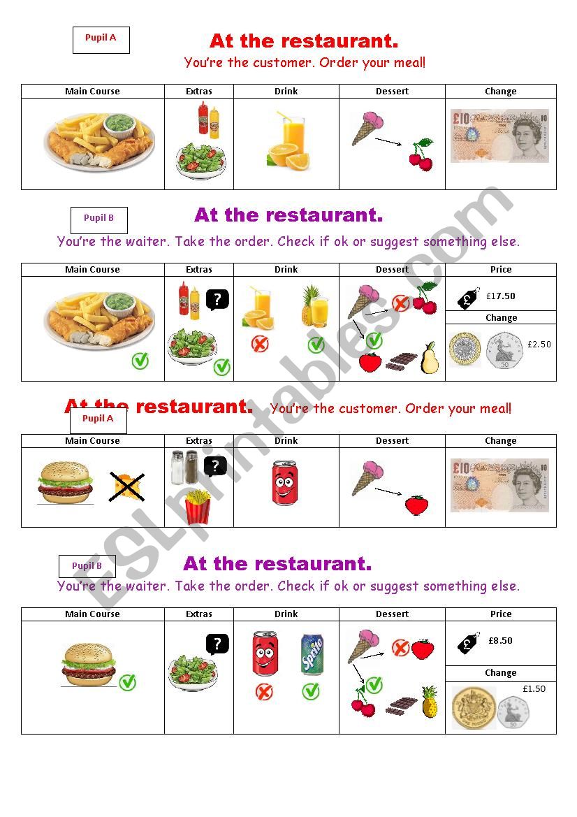 Role play : At the restaurant worksheet