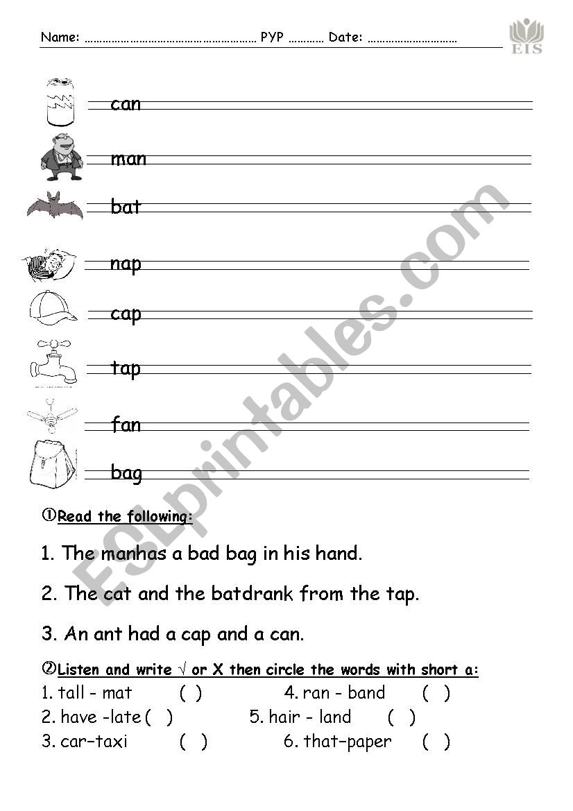 Short vowels worksheet