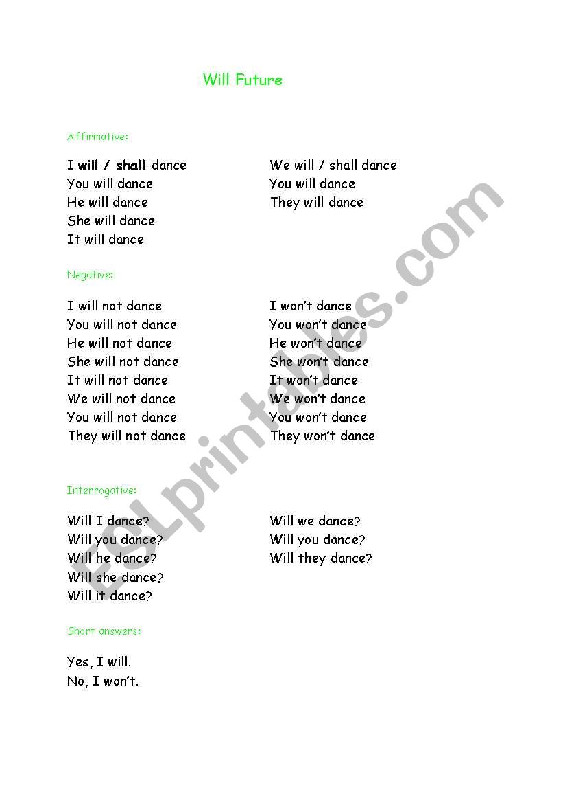 Will Future (grammar) worksheet