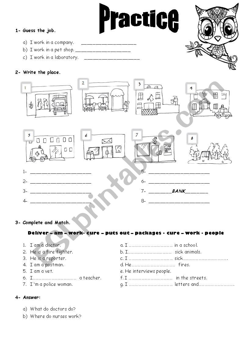 jobs and prepositions worksheet