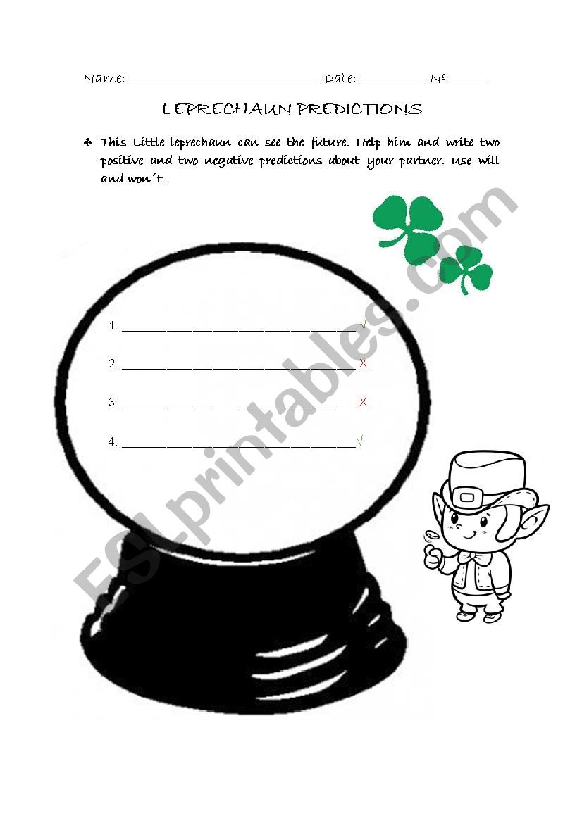 Leprechauns predictions worksheet