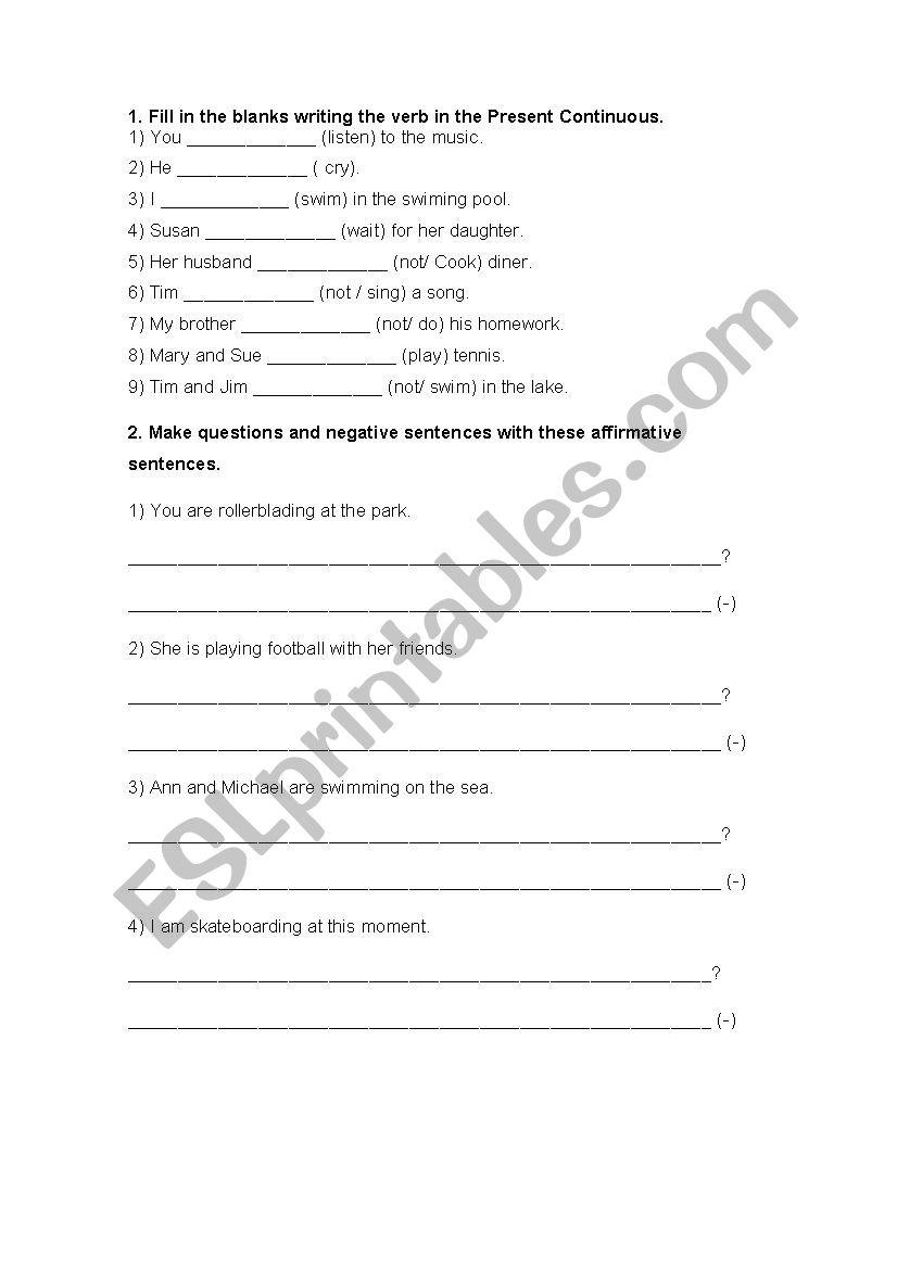 Present continuous worksheet