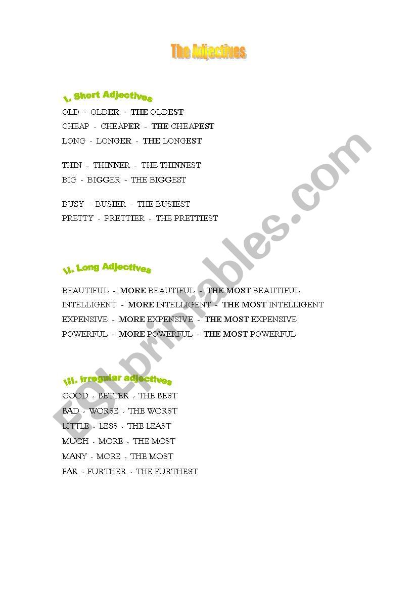 The Adjectives-comparison grades