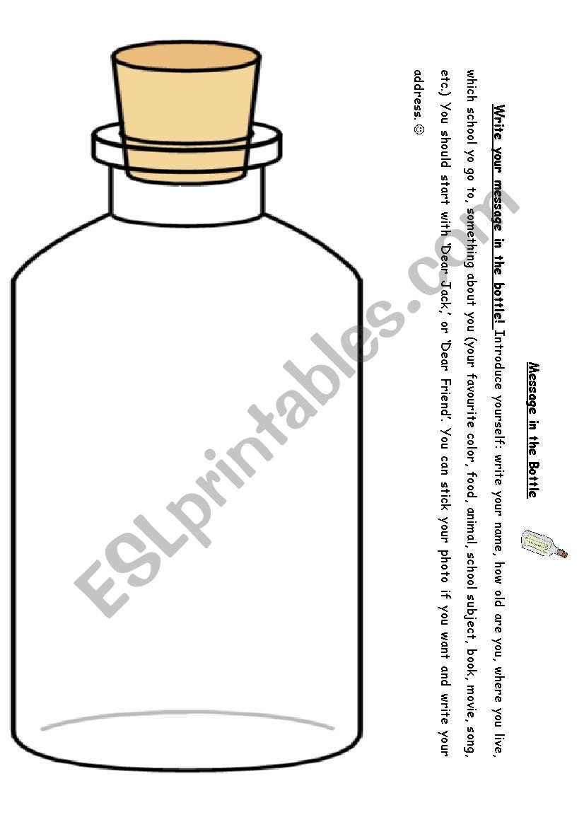 Message in a bottle worksheet