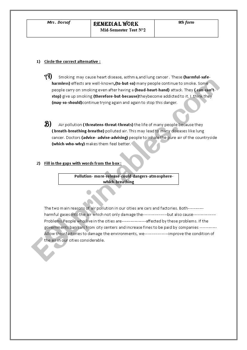 remedial work  worksheet