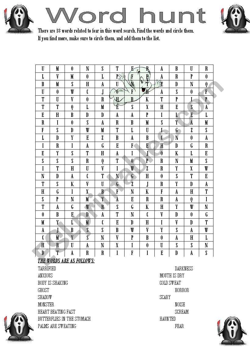 Fear Word Hunt worksheet