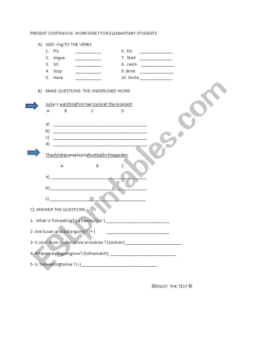 present continious tense worksheet