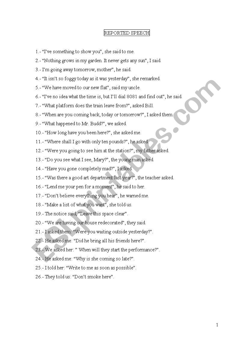 Reported speech worksheet