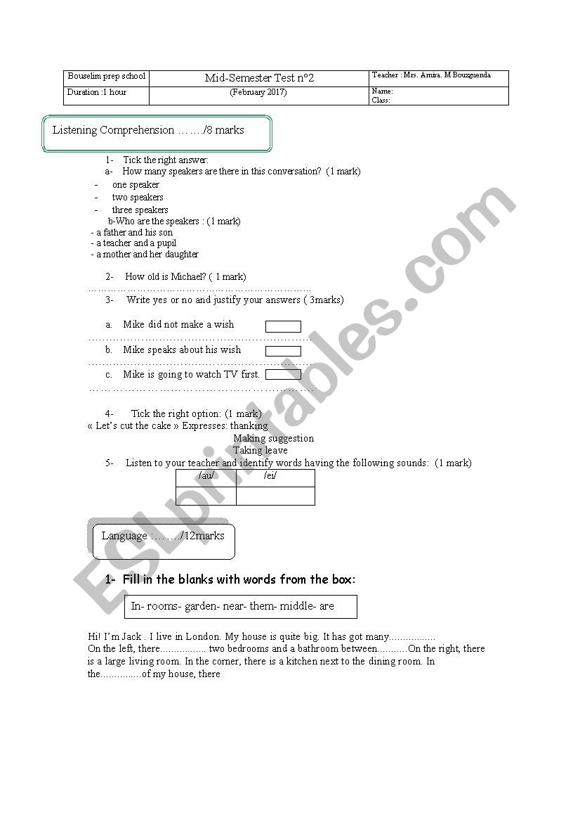 mid-semester test 2 listening comprehension