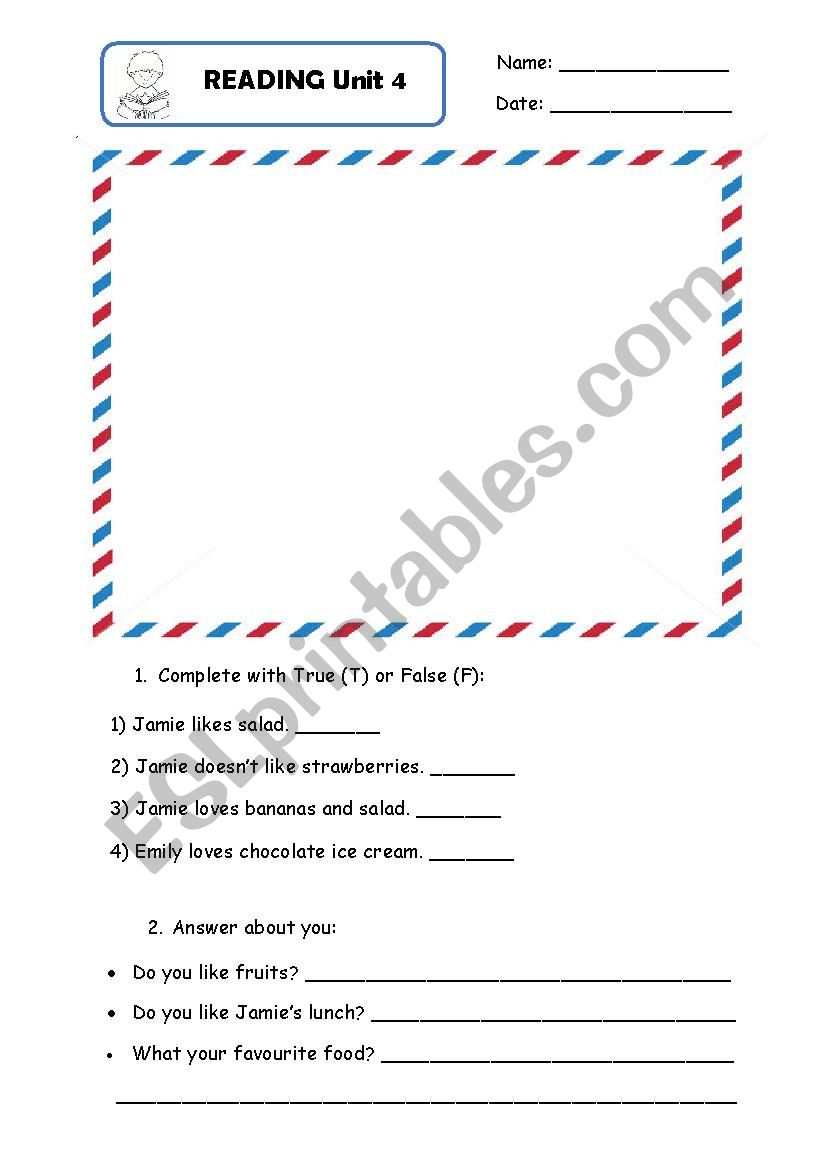 Reading task worksheet