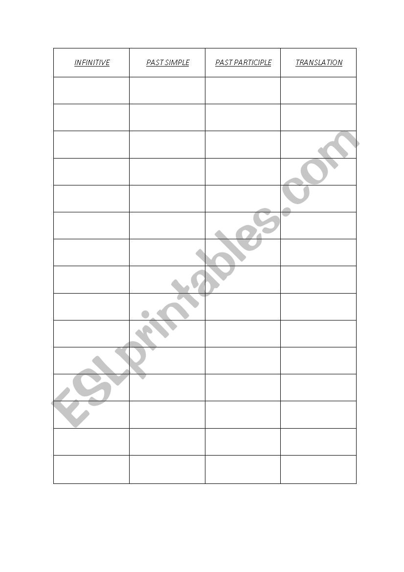 irregular verbs test worksheet