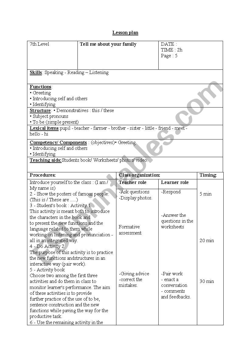 tell me about your family worksheet