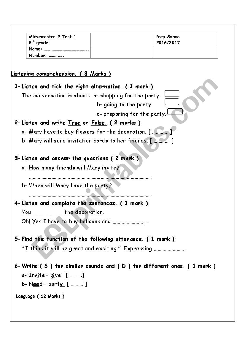 Midsemster 2 test 1 worksheet