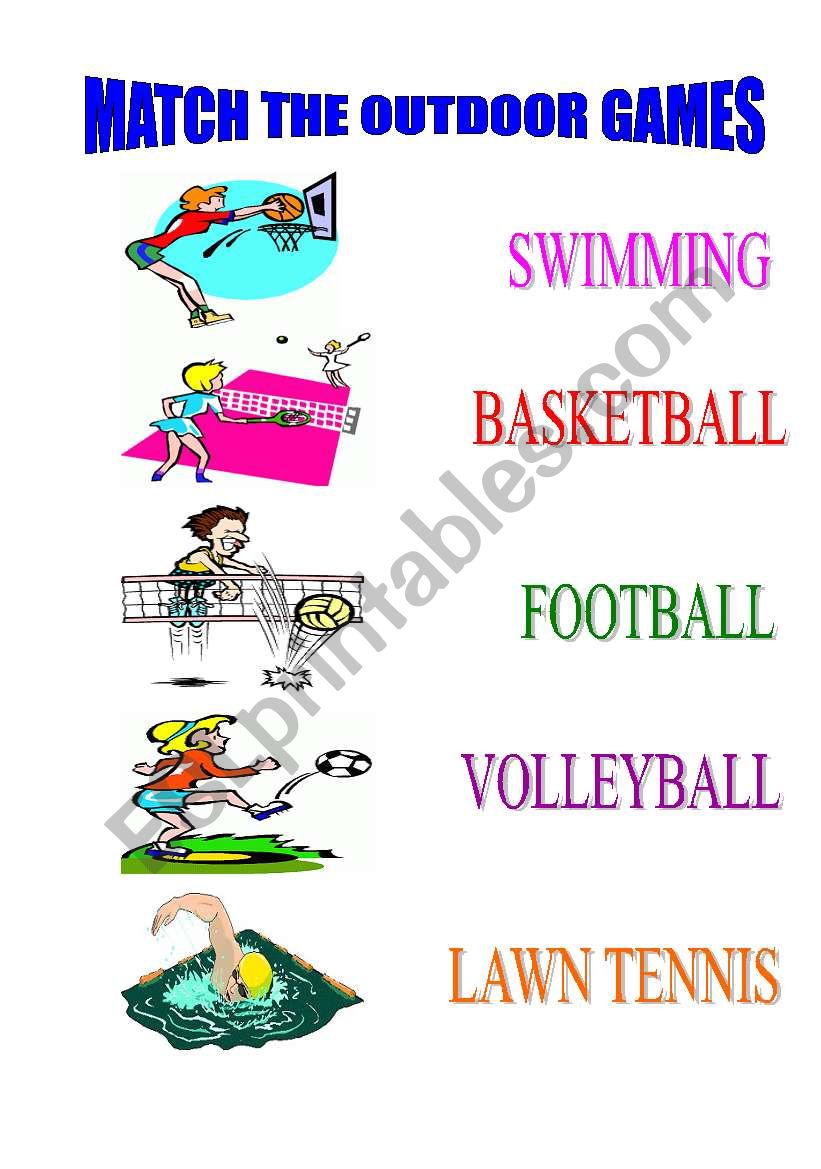 MATCH THE OUTDOOR GAMES worksheet