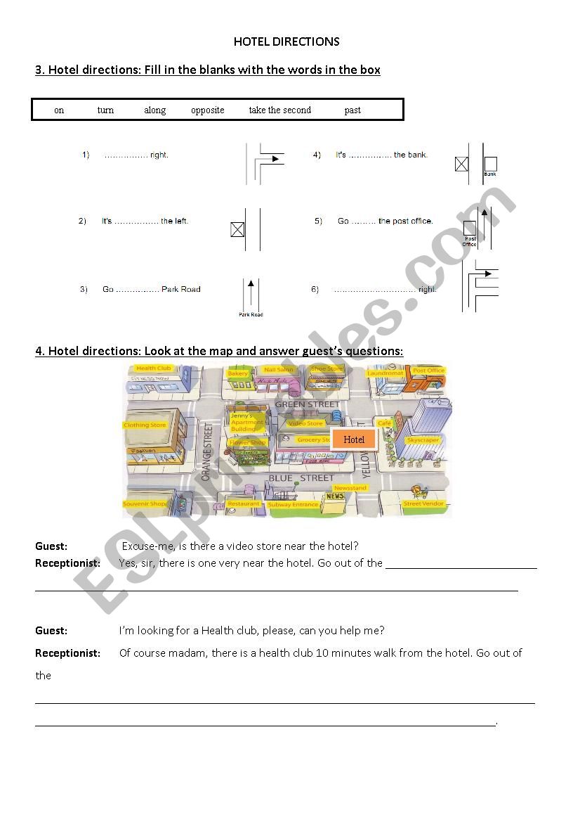 Hotel directions worksheet