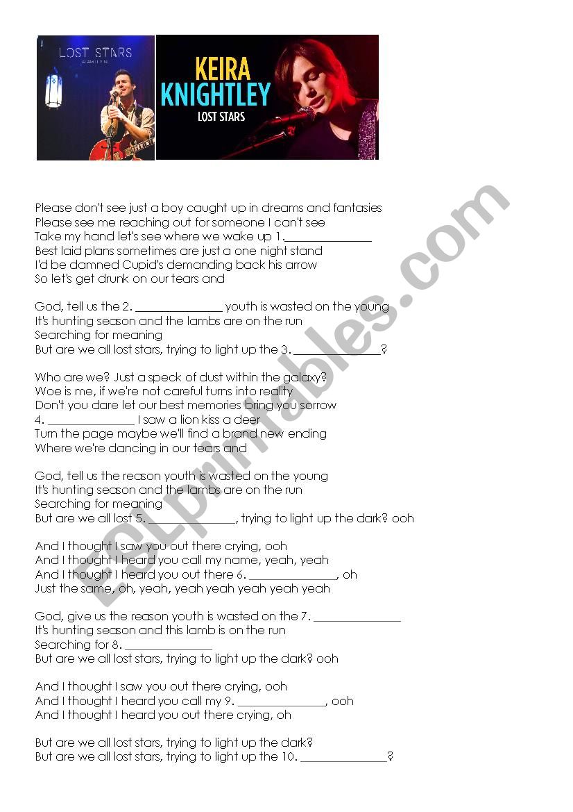 Lost Stars SONG Adam Levine  worksheet