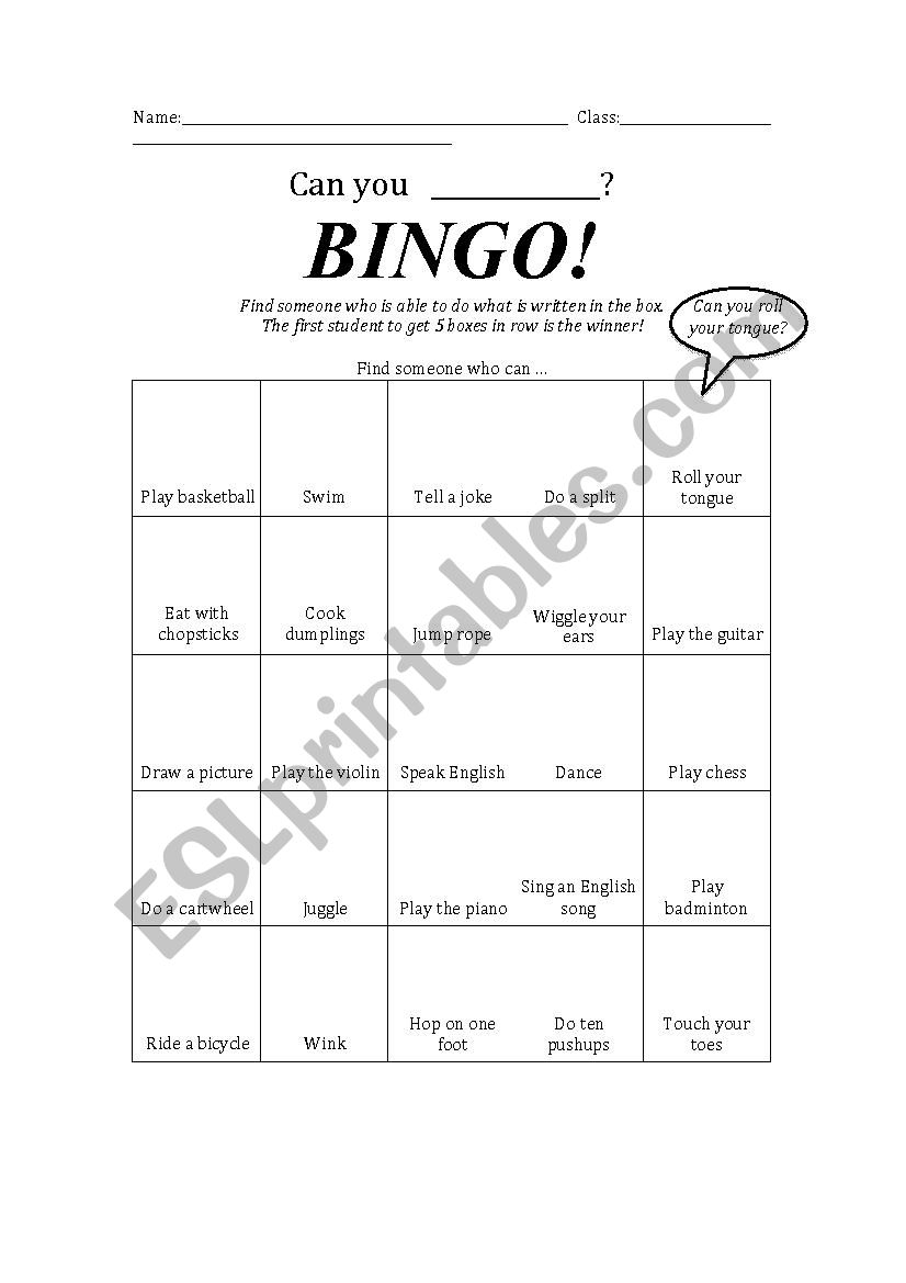 Can you? BINGO worksheet