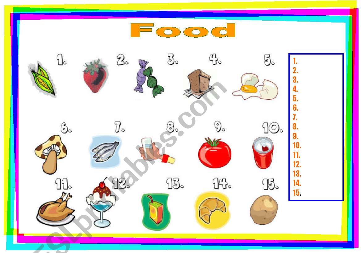 food  worksheet