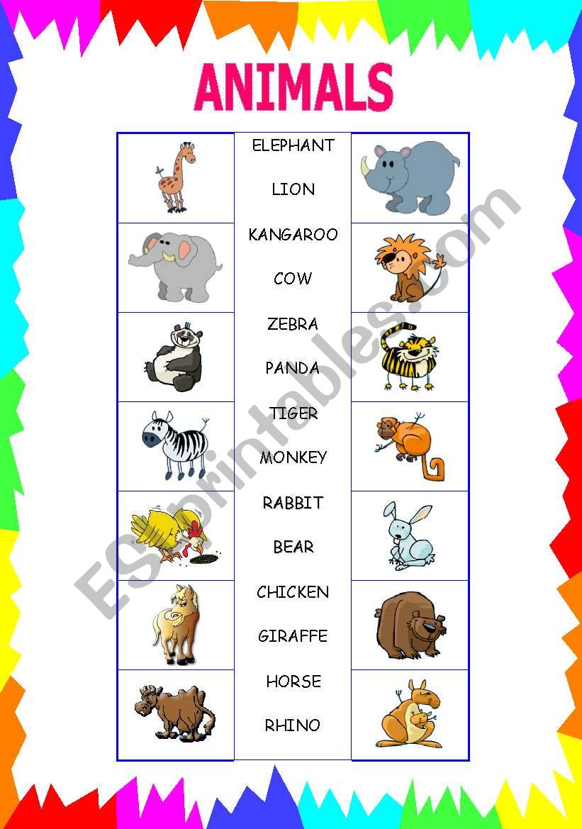 animal match basic worksheet