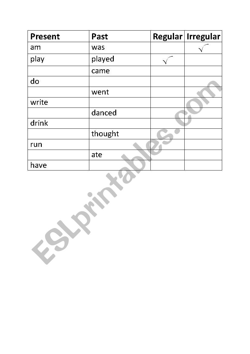Simple Past Tense Test worksheet
