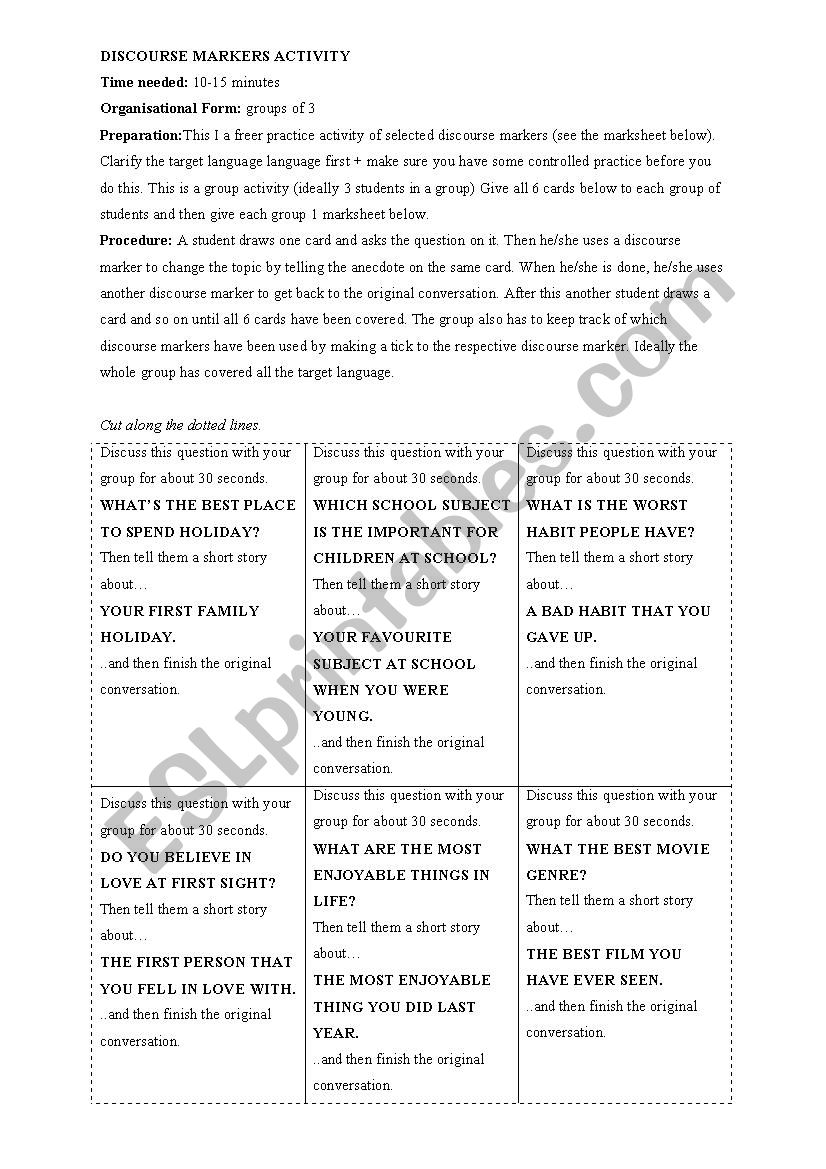 Discourse Markers worksheet