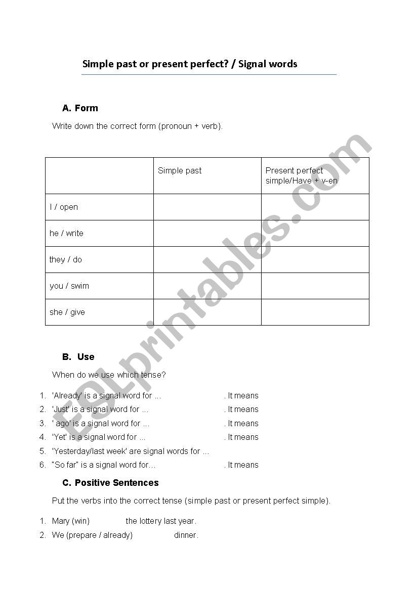 Simple past or present perfect and signal words