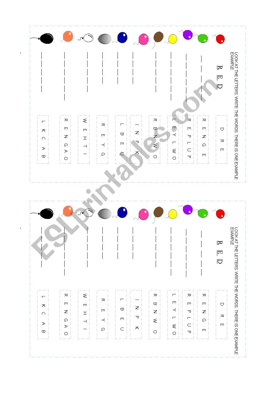 colours - revision worksheet